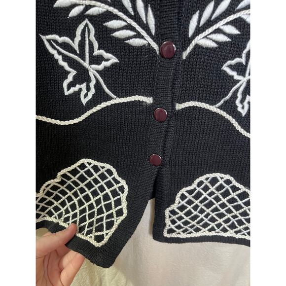 1980s That's Me Floral Leaves Artsy Cowichan Coastal Homestead Sweater Vest M - Picture 3 of 5